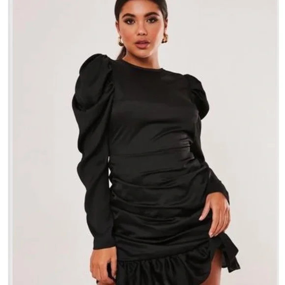black mini dress showpo HOUSE OF CB GIORGIANA SATIN RUCHED MINI DRESS – TheLuxeLend main image 1